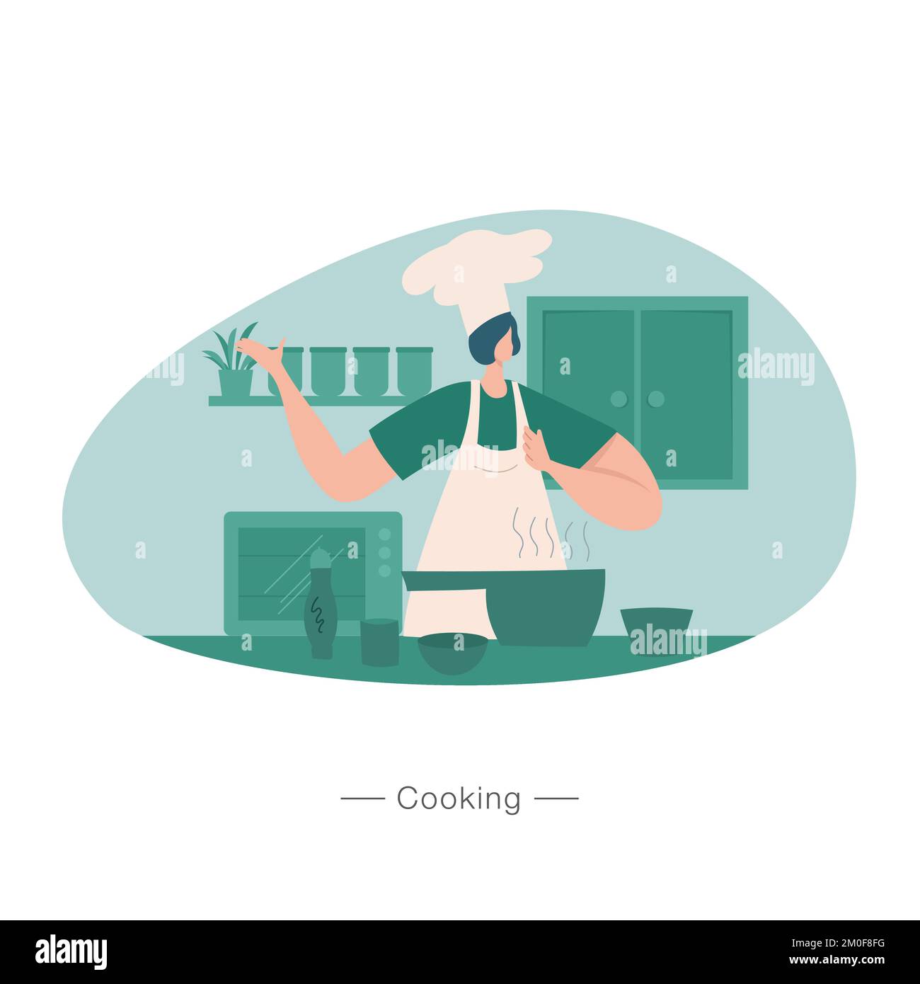 donna che cucina in cucina piano vettoriale illustrazione Illustrazione Vettoriale