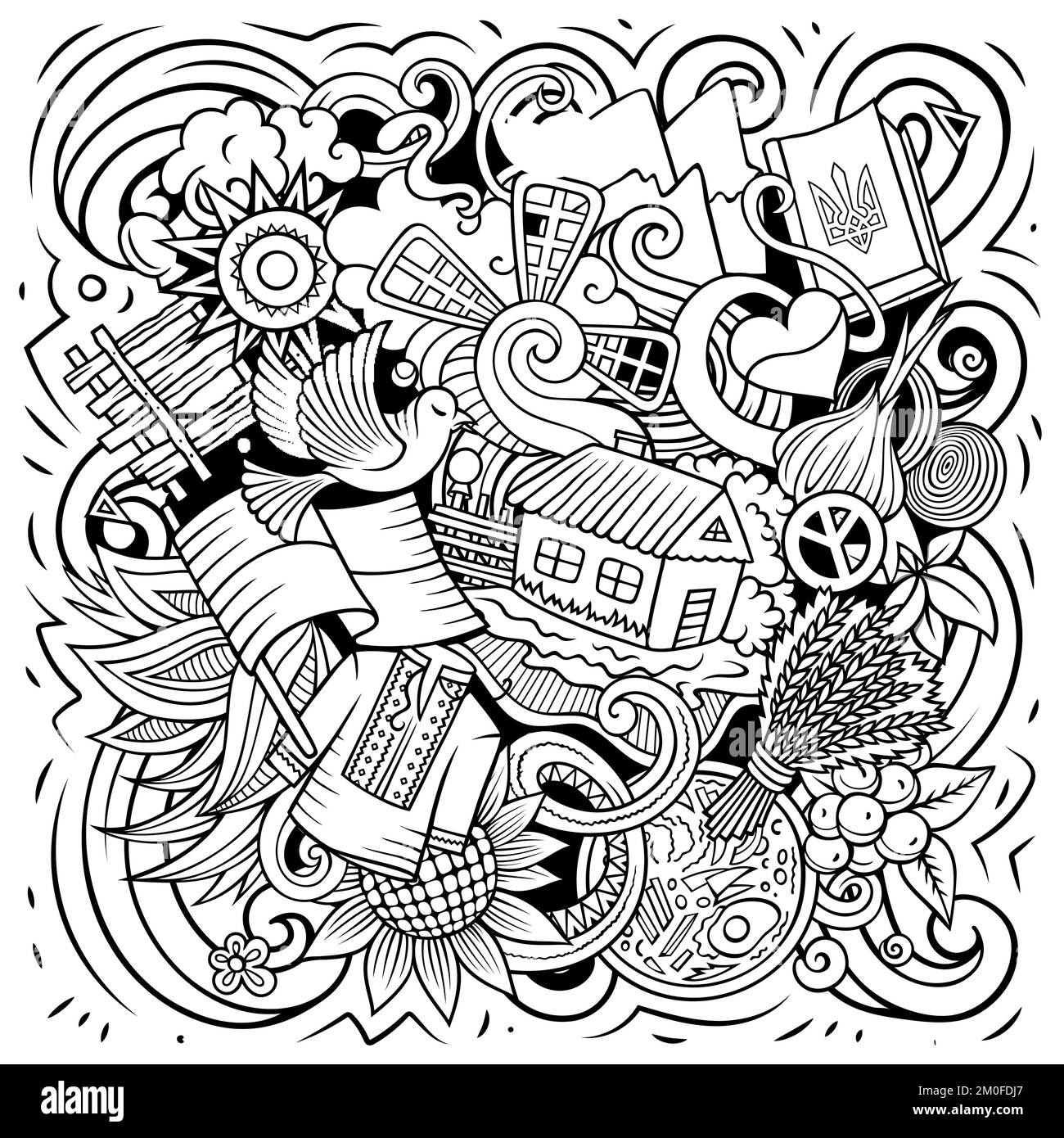 Ucraina cartoon doodle illustrazione. Divertente design ucraino. Illustrazione Vettoriale