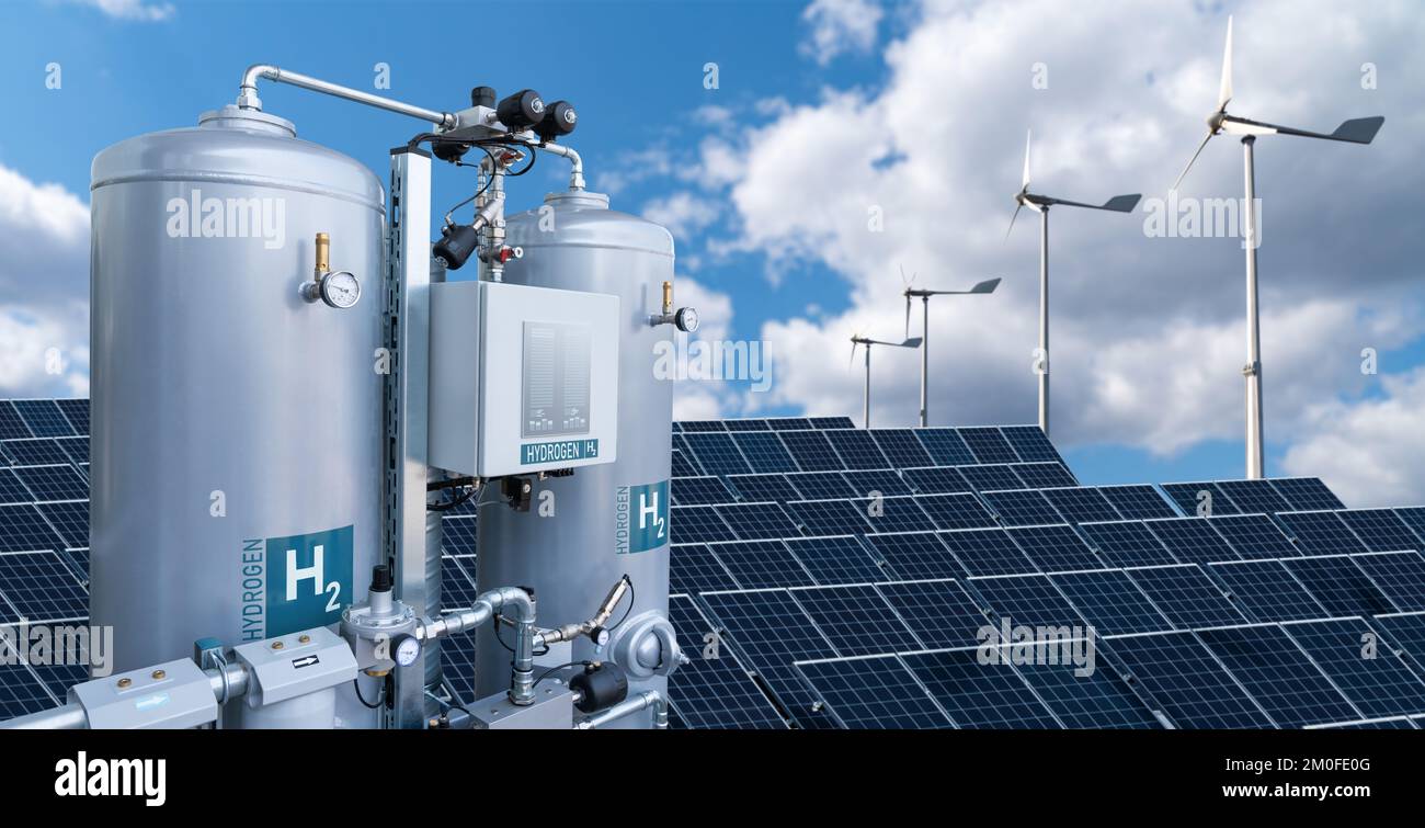 Ottenere idrogeno verde da fonti energetiche rinnovabili Foto Stock