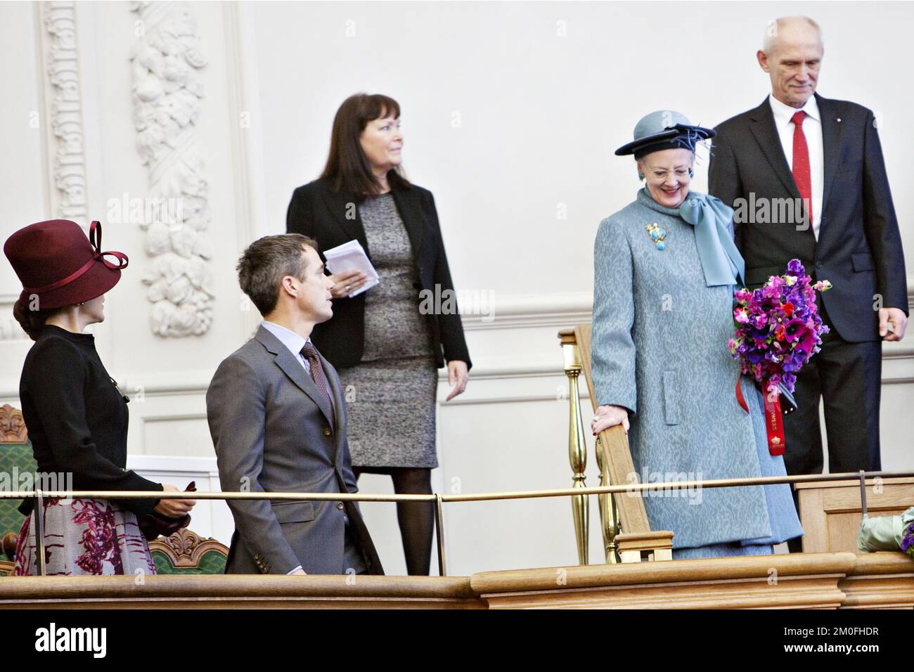 La Regina di Danimarca, Margrethe II, celebra il suo Giubileo reale del 40th come monarca del nationÂ nel gennaio 2012. Oggi, 10th gennaio. La Regina e il Principe Consort Henrik hanno visitato il Parlamento danese per un ricevimento. (Bistrup stino/POLFOTO) Foto Stock