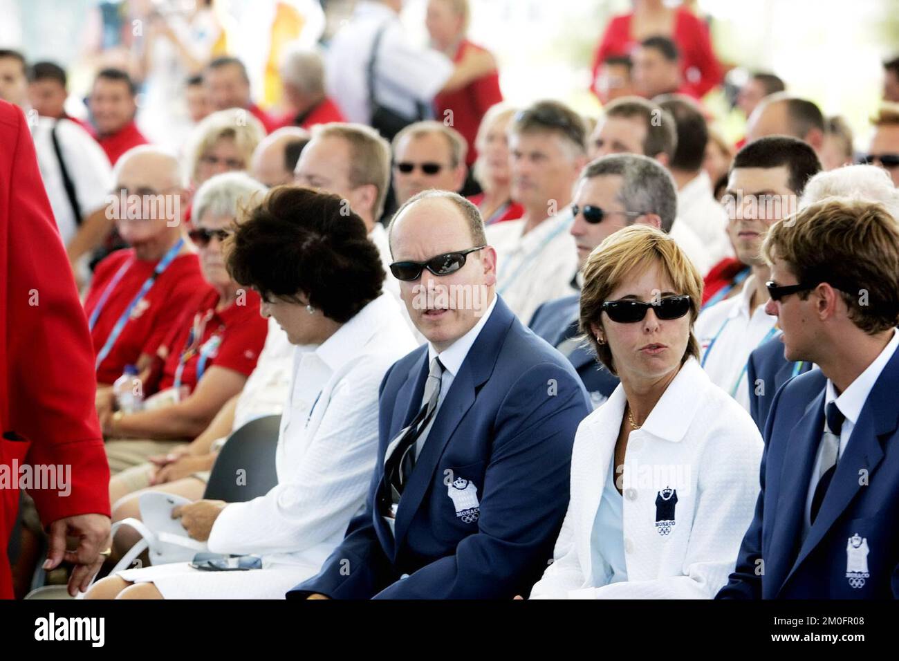 Il Principe Alberto di Monaco partecipa alla cerimonia di benvenuto degli atleti danesi. Foto Stock