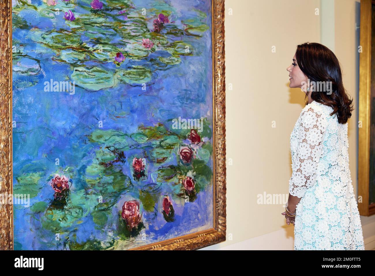 H.R.H. Crown Princess Mary partecipa all'apertura della mostra del pittore francese Monet al Museo Ordrupgaard di Charlottenlund - 23 agosto 2016 (BO MYMANN/HER & NU/POLFOTO) Foto Stock