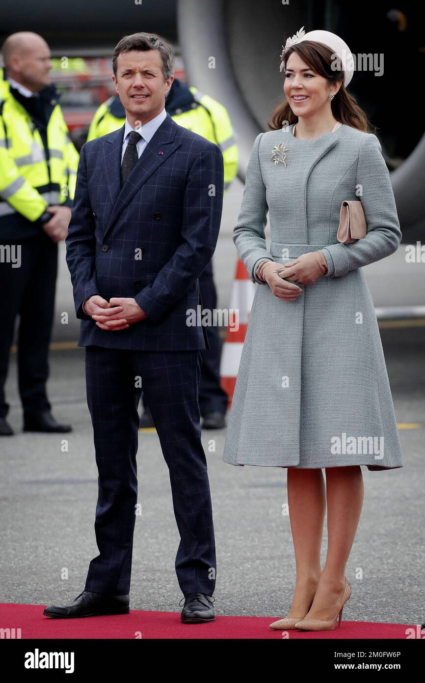 Il re Filippo e la regina Mathilde arrivarono al terminal di Vilhelm Lauritzen all'aeroporto internazionale di Copenaghen, dove erano presenti Maria, Principessa della Corona di Danimarca e Frederik, Principe della Corona di Danimarca. Foto Stock