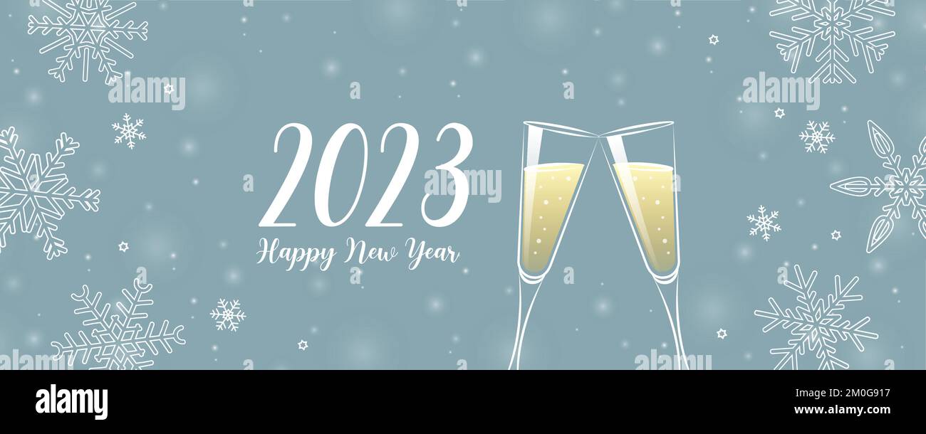 buon anno 2023 biglietto di auguri champagner e fiocco di neve Illustrazione Vettoriale
