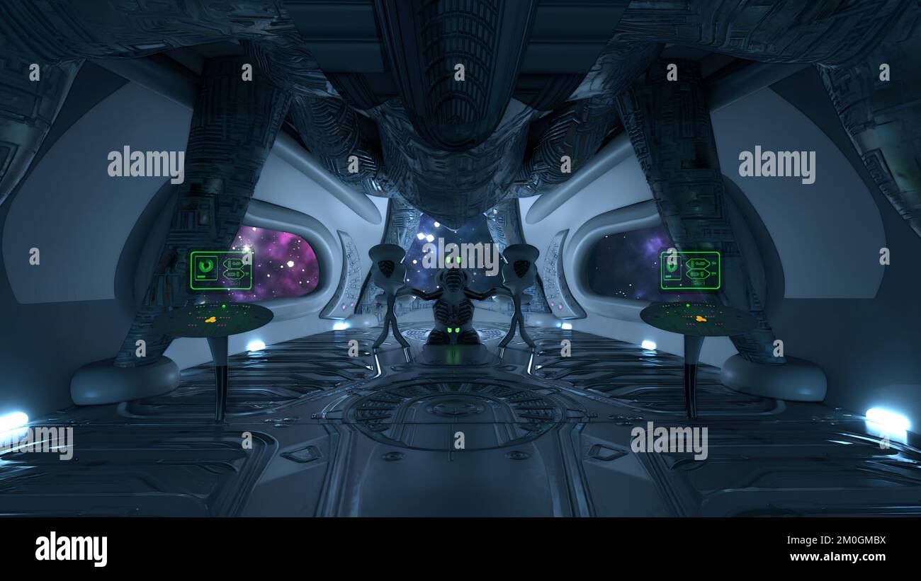 Ponte di un'astronave aliena Foto Stock