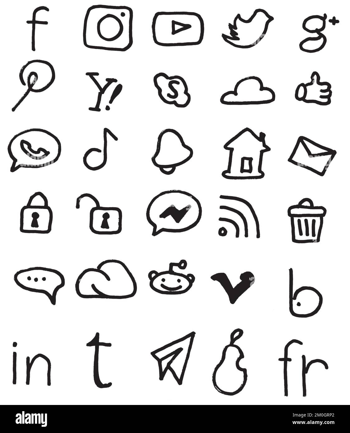 Set di icone disegnate a mano libera sui social Illustrazione Vettoriale