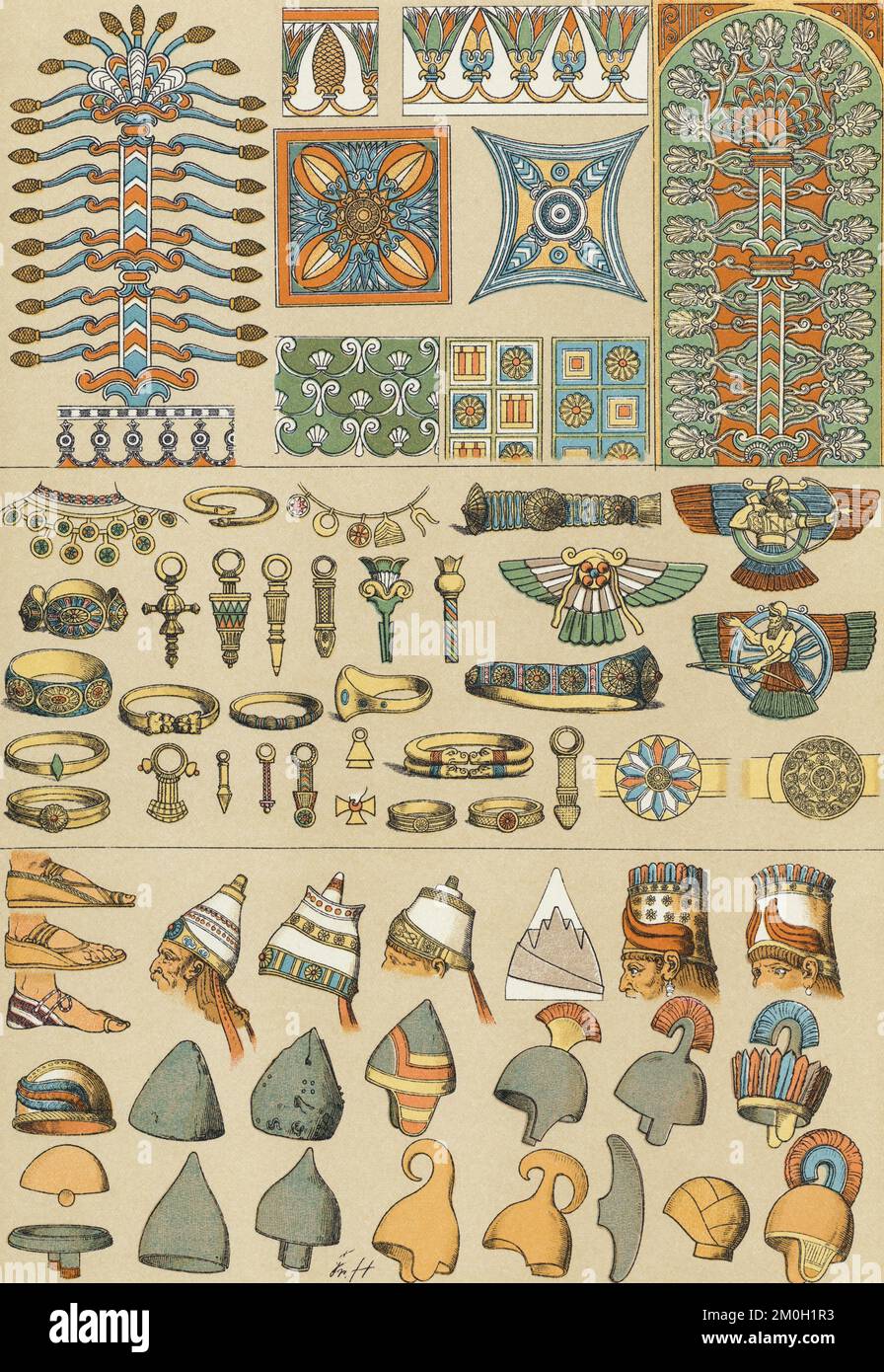 Ornamenti, guarigie e calzature dei Babilonesi e degli Assiri. Dopo un'opera di Friedrich Hottenroth della fine del 19th° secolo. Foto Stock