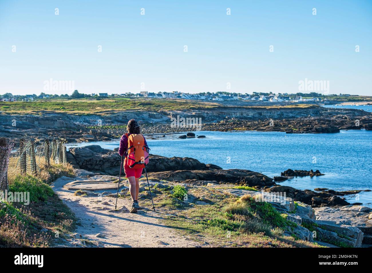 Francia, Morbihan, Ploemeur, le Couregant, escursione sul sentiero costiero o GR 34 percorso a lunga distanza Foto Stock