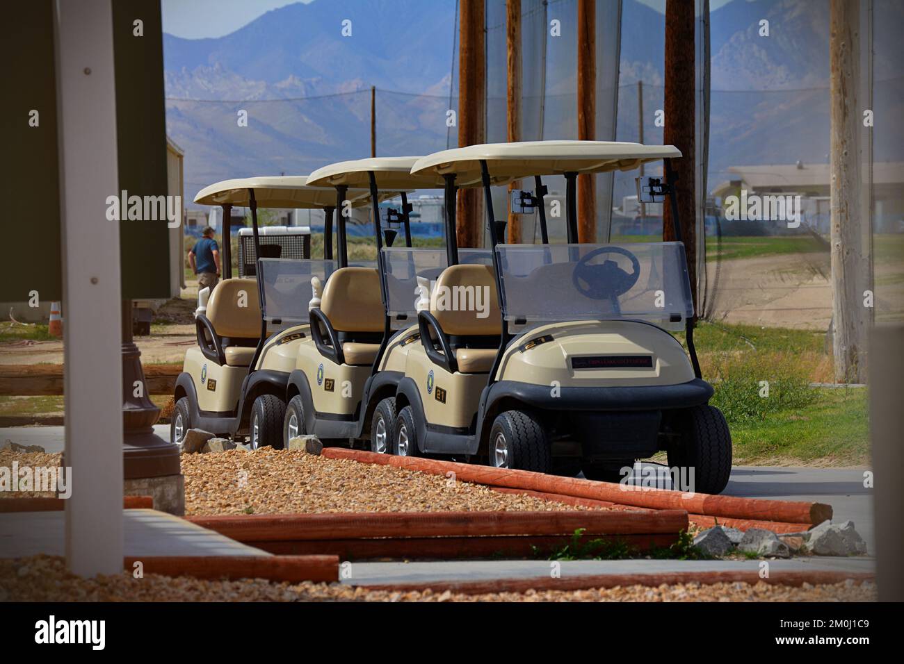 Golf cart lungo i campi Foto Stock