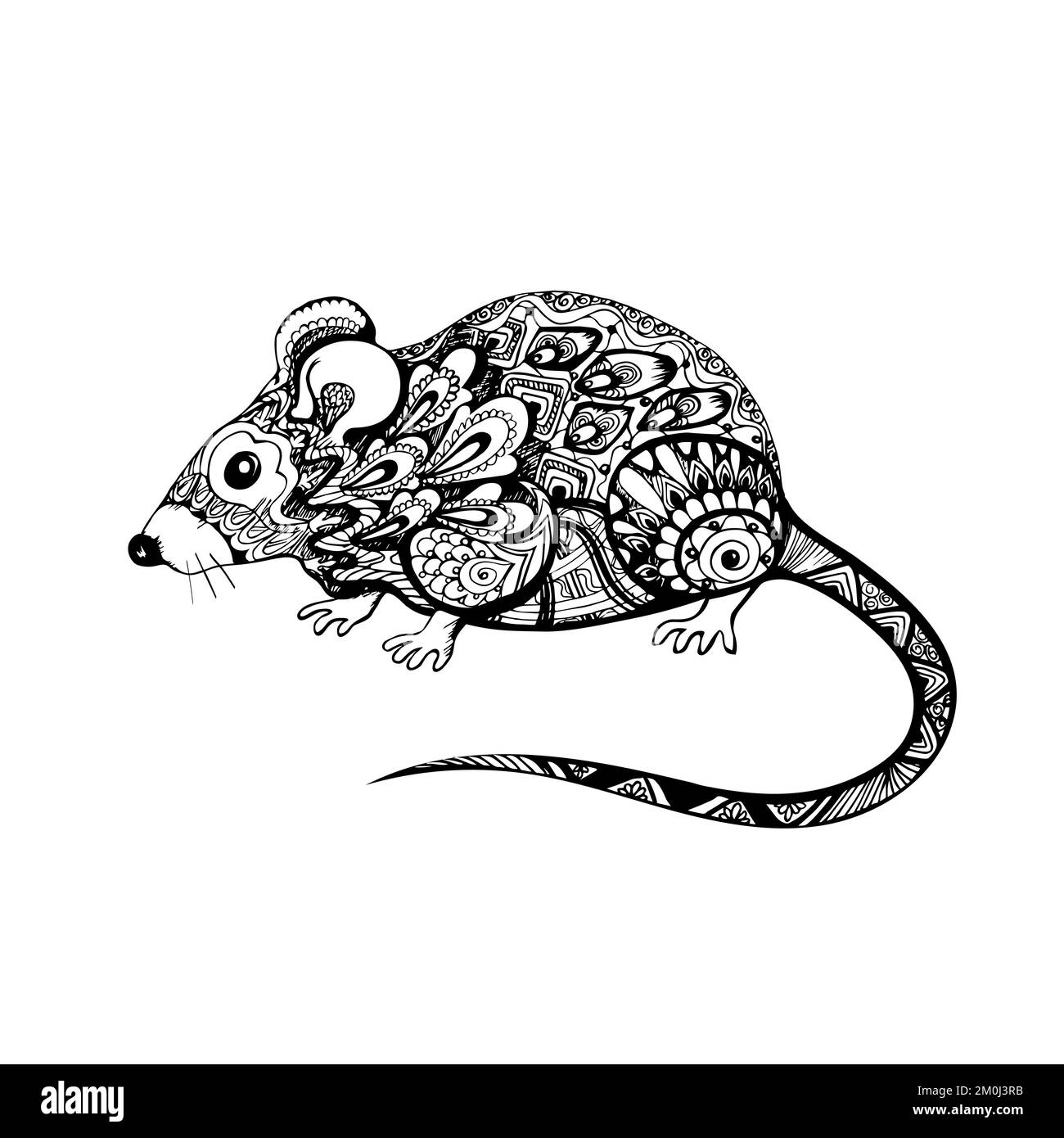 Ratto o topo, groviglio mano disegnata animale stilizzato, simbolo trendy di ricchezza Illustrazione Vettoriale