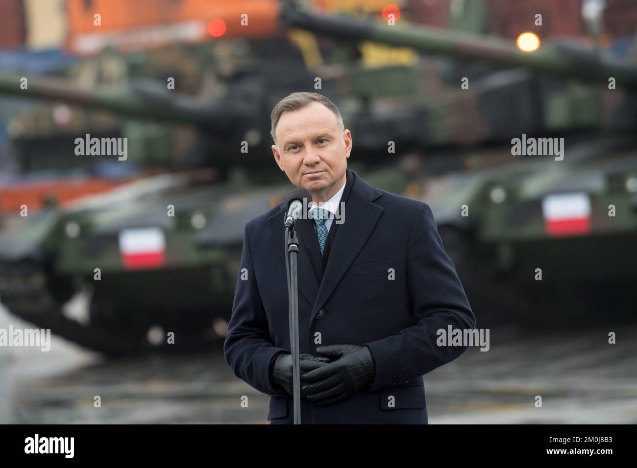 Gdynia, Polonia. 6th dicembre 2022. Andrzej Duda, Presidente della Polonia. Arrivo dei primi K2 carri armati della Corea del Sud per le forze armate polacche © Wojciech Strozyk / Alamy Live News Foto Stock