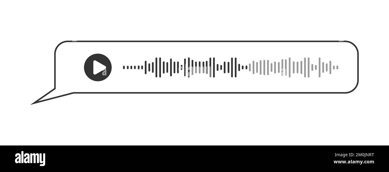 Messaggio audio nel riquadro a bolle. Elemento di chat vocale con icona di riproduzione e forma d'onda isolata su sfondo bianco. Online Messenger, radio, podcast, interfaccia app mobile. Illustrazione grafica vettoriale Illustrazione Vettoriale