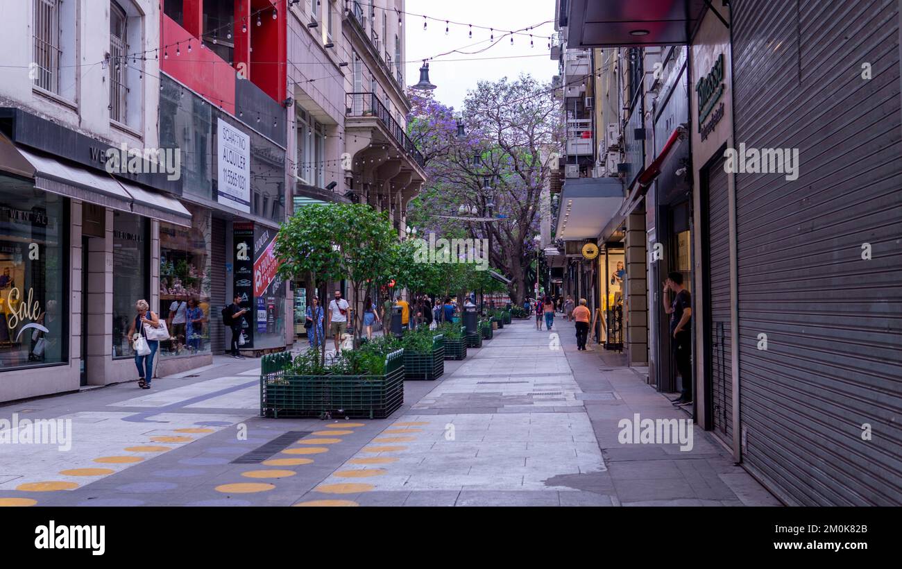 La gente che si gode un pomeriggio estivo in Florida Street, Buenos Aires Foto Stock