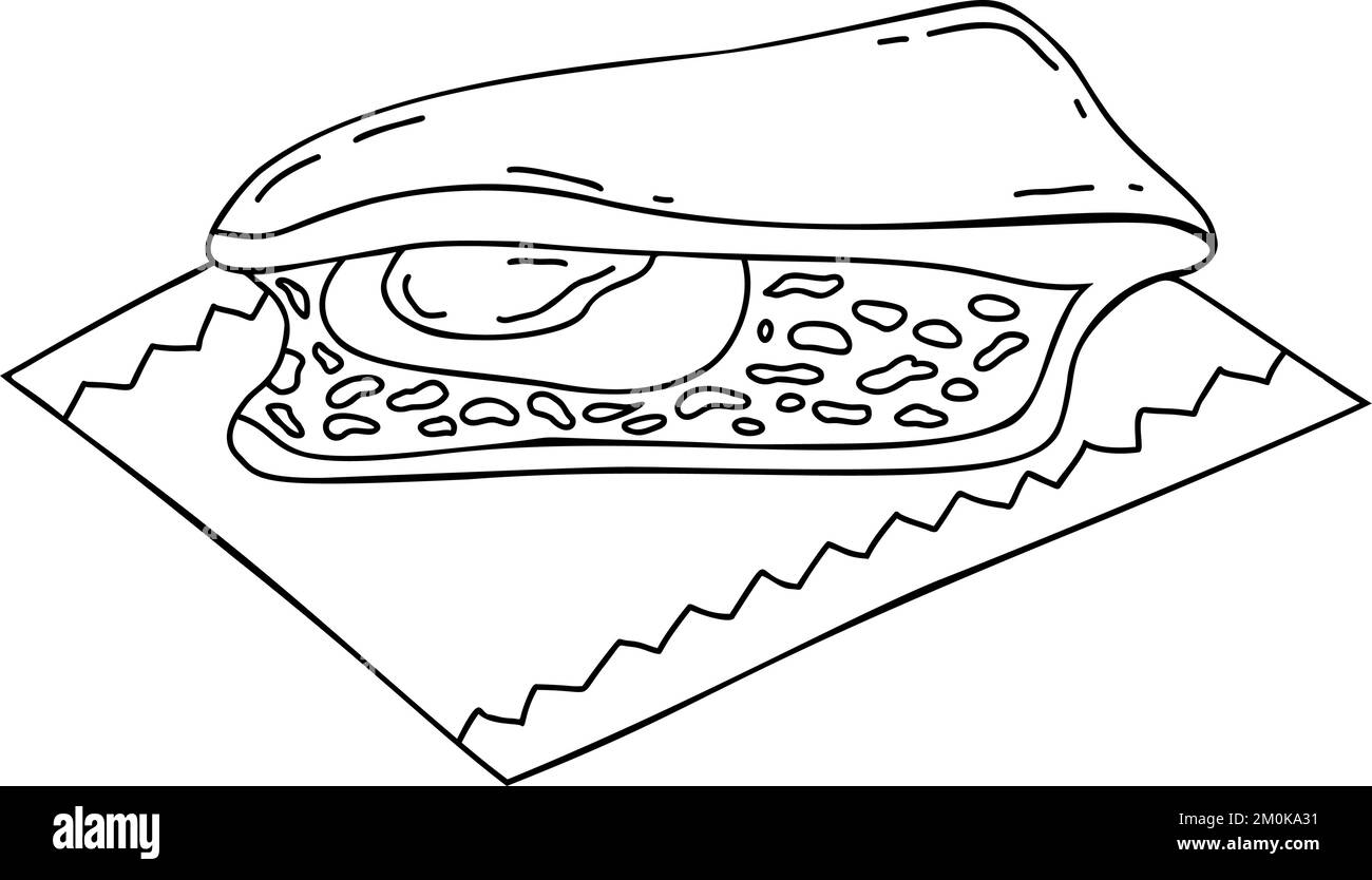 Torta al forno con ripieno. Torta pascualina è originall. Cibo argentino. Conosciuta anche come torta di Pasqua italiana. Disegno a mano lineare vettoriale in stile doodle Illustrazione Vettoriale
