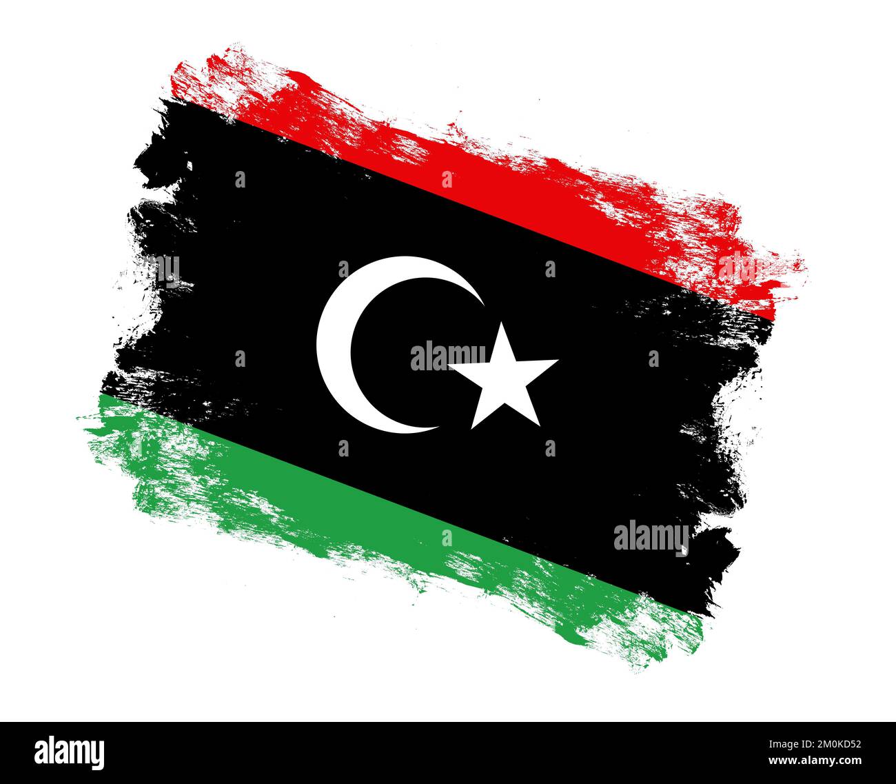 Pennello traccia bandiera libica dipinta su sfondo bianco Foto Stock