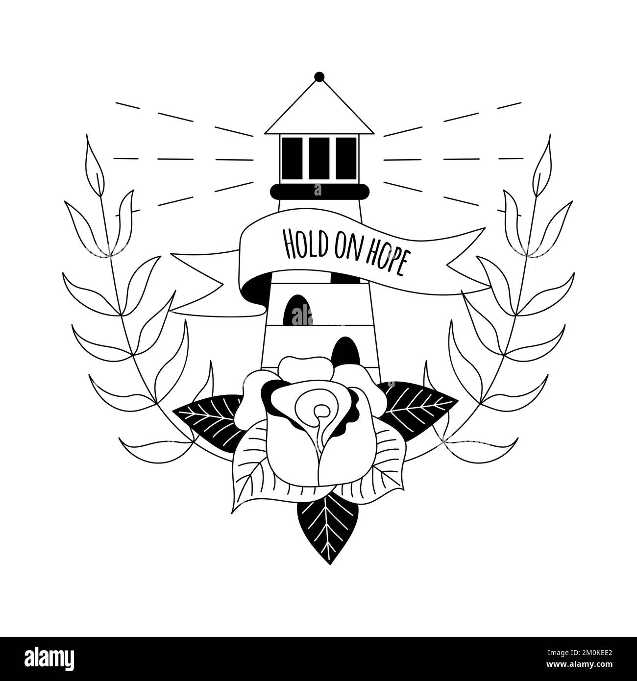 Faro con testo tatuaggio in stile Y2K, 1990s, 2000s. Design dell'elemento emo Goth. Tatuaggio della vecchia scuola. Illustrazione vettoriale Illustrazione Vettoriale