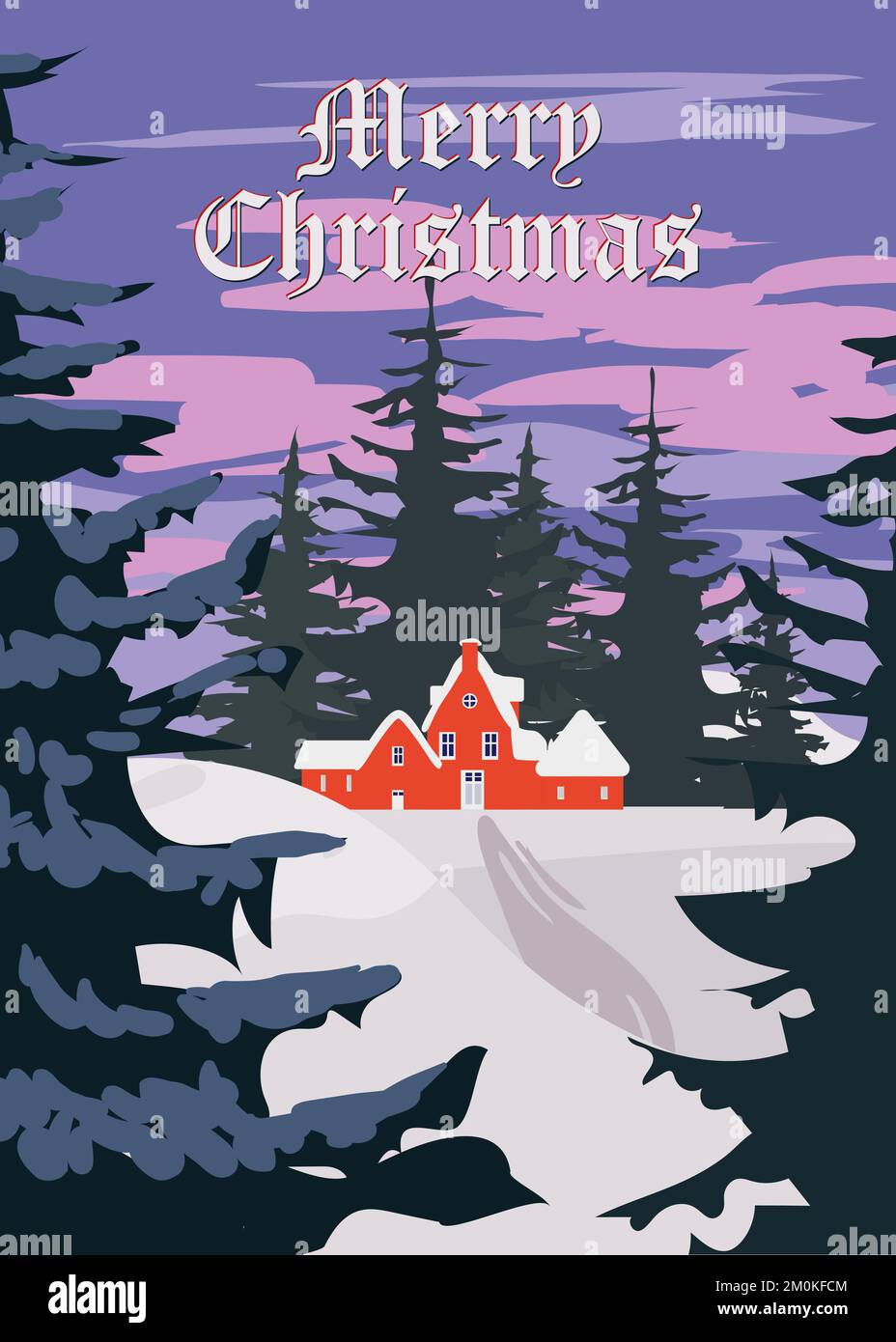Poster d'epoca Inverno villaggio rurale inverno paesaggio neve, Merry  Natale retro biglietto d'auguri Immagine e Vettoriale - Alamy