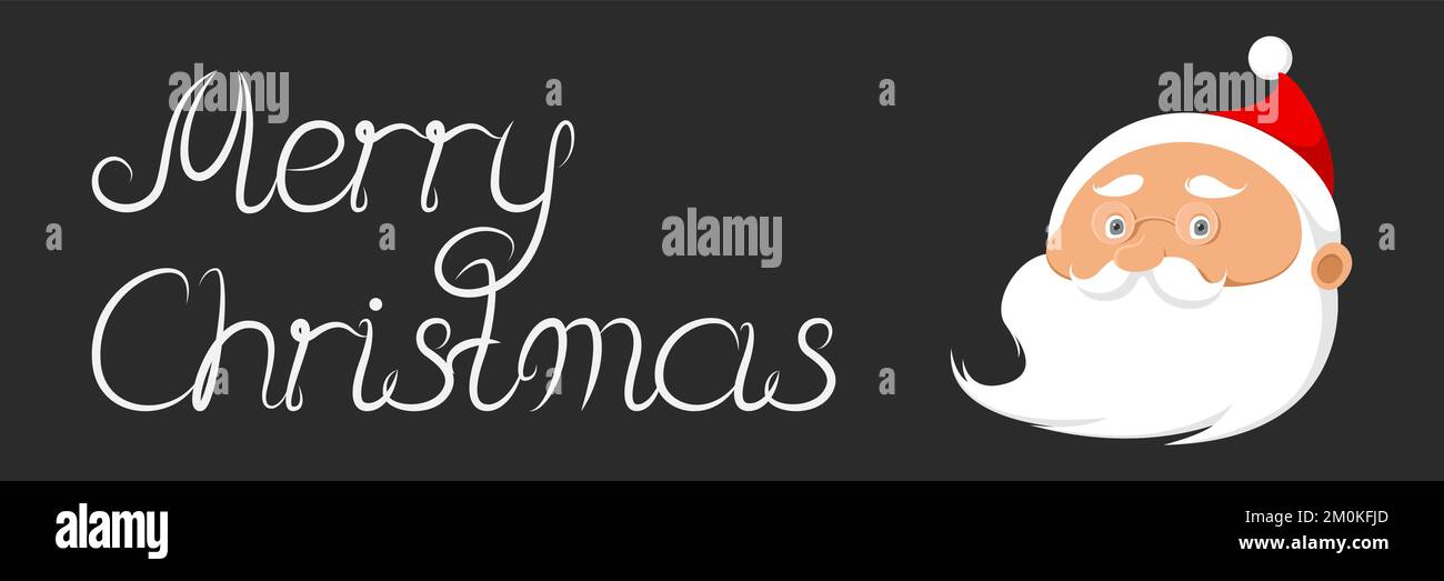 Biglietto di Natale. Babbo Natale faccia su sfondo nero. Illustrazione vettoriale. Illustrazione Vettoriale