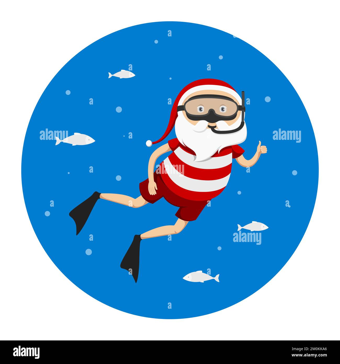 Babbo Natale nuoto con maschera e pinne. Illustrazione vettoriale. Illustrazione Vettoriale
