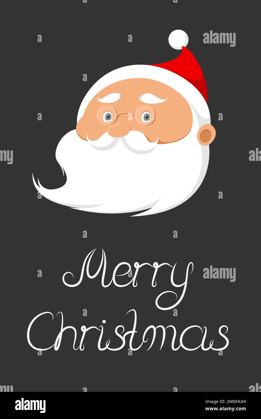 Biglietto di Natale verticale. Santa faccia su sfondo nero. Illustrazione vettoriale. Illustrazione Vettoriale