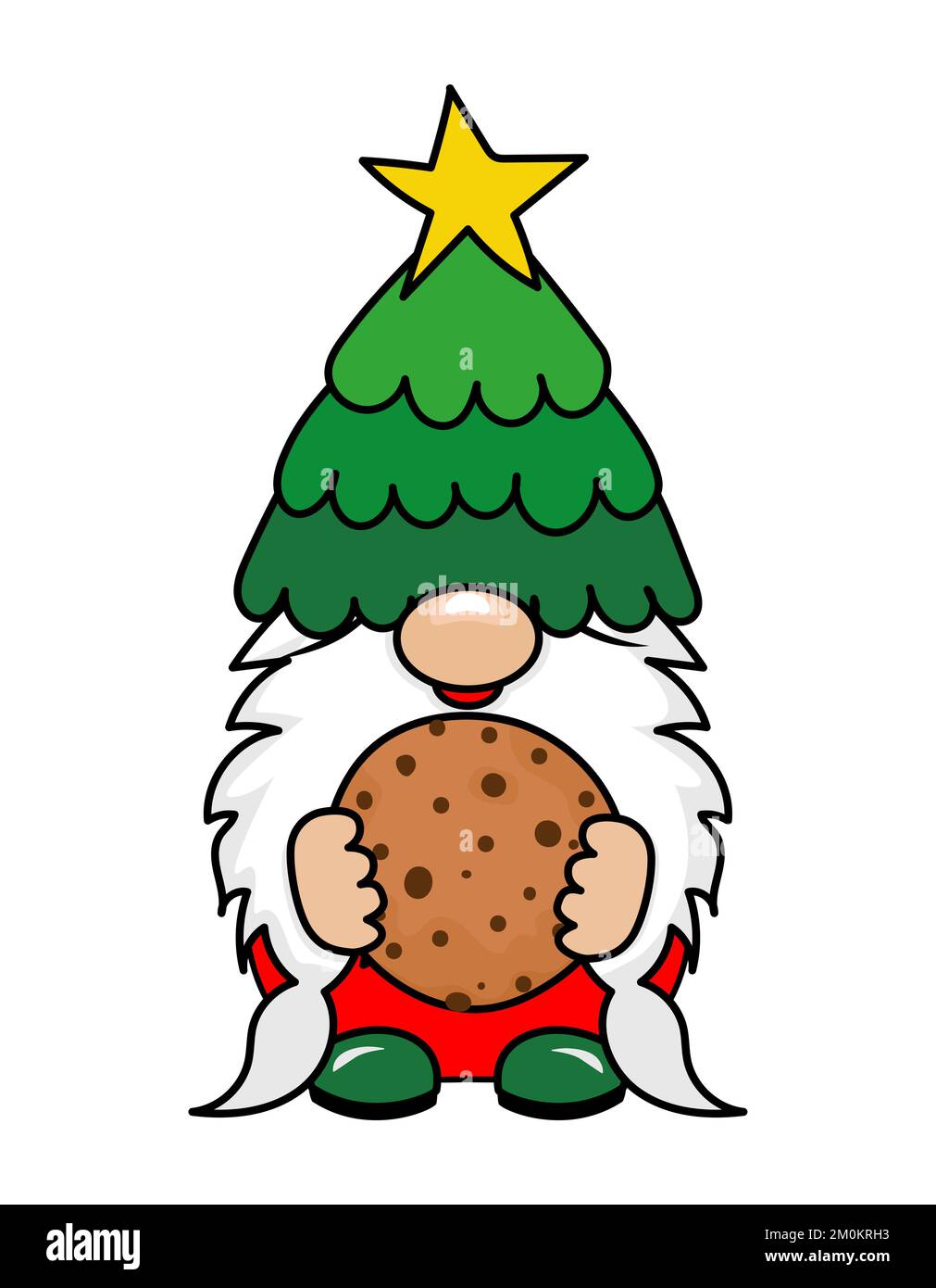 Adorabile gnome di Natale con cappello di albero di Natale - gnome con biscotto di Santa. Nano della magia nordica. Carino vacanze Elf con cappello. Illustrazione vettoriale per Wi Illustrazione Vettoriale