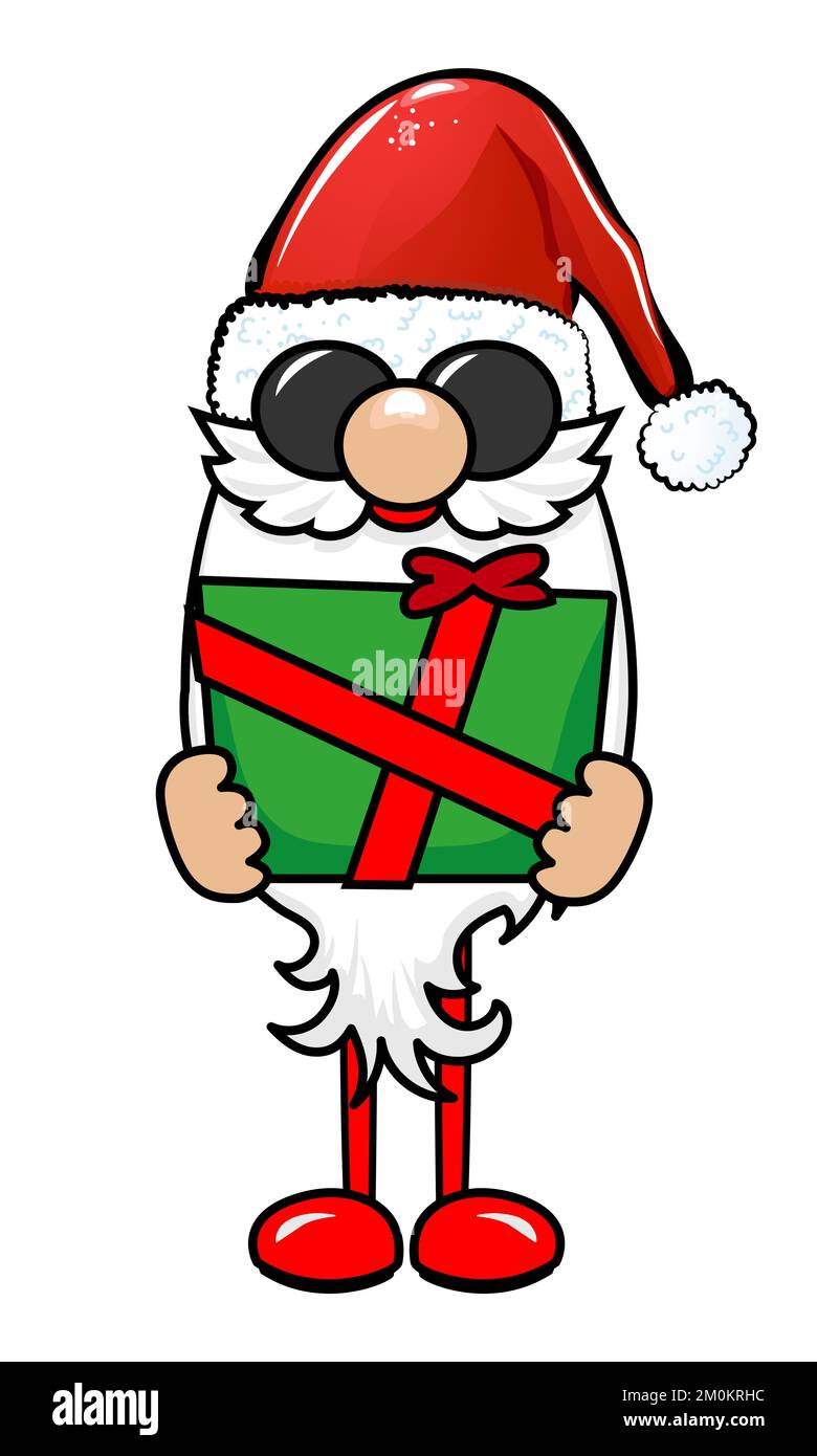 Adorabile gnome di Natale in abito Santa - gnome con regalo. Nano della magia nordica. Carino vacanze Elf con cappello. Illustrazione vettoriale per le vacanze invernali e. Illustrazione Vettoriale