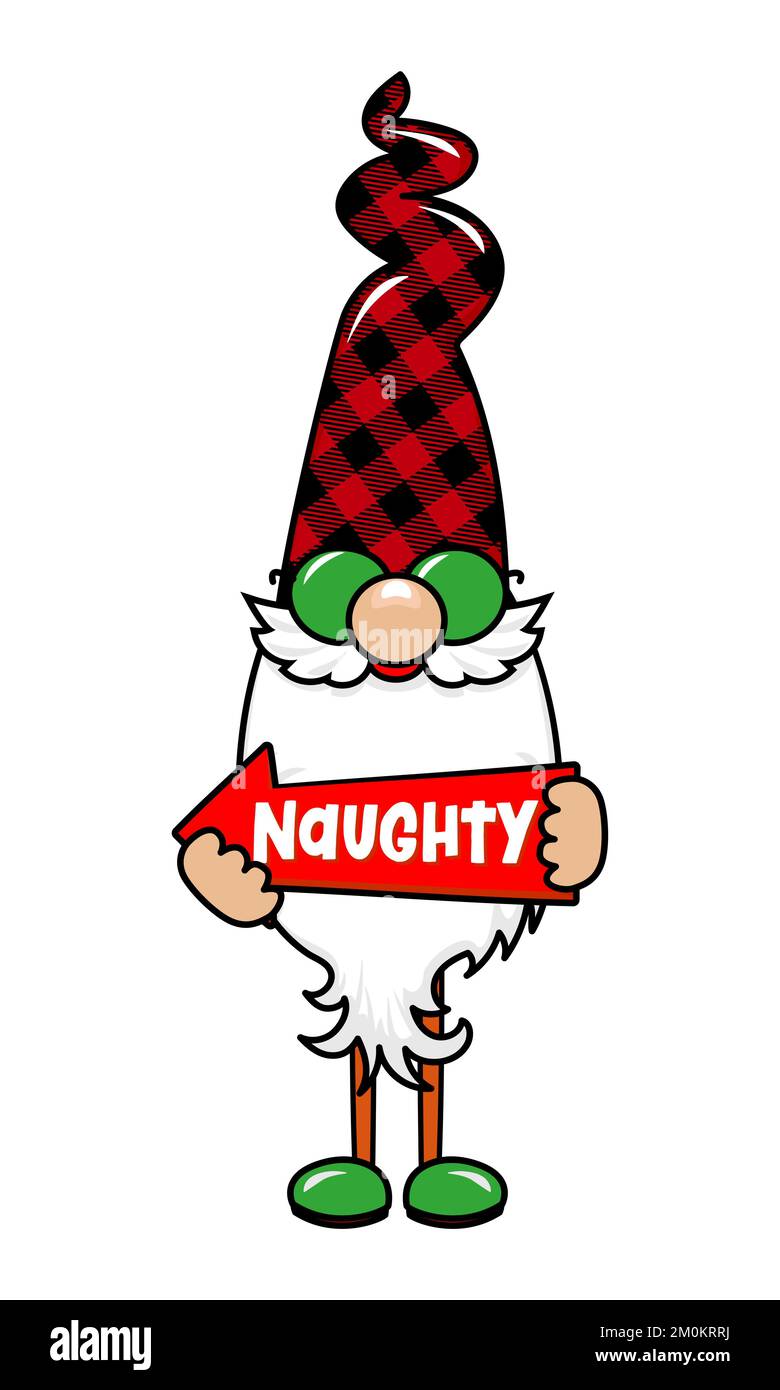 Adorabile gnome di Natale con scacchiera naughty - gnome con biscotti di Santa. Nano della magia nordica. Carino vacanze Elf con cappello. Illustrazione vettoriale per l'inverno Illustrazione Vettoriale