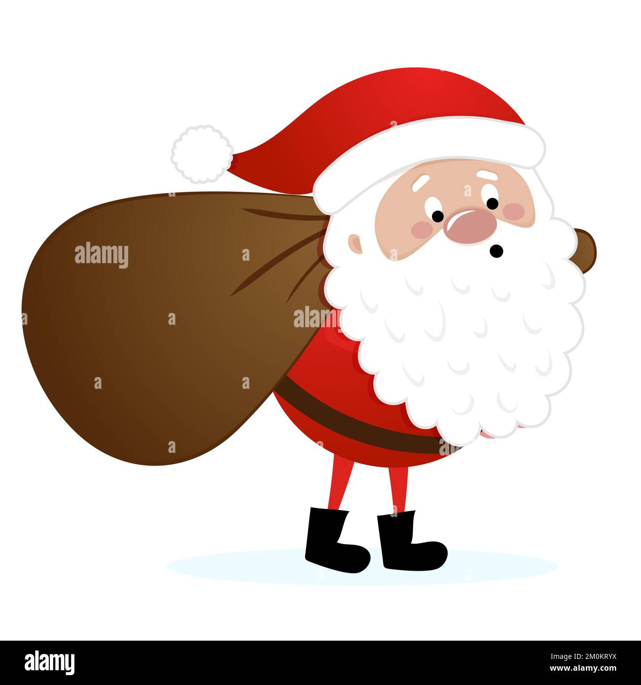 Babbo Natale porta i regali - illustrazione in stile cartone animato. Buon Natale e Felice Anno Nuovo. Personaggi divertenti nel laboratorio di Babbo Natale. Illustrazione Vettoriale