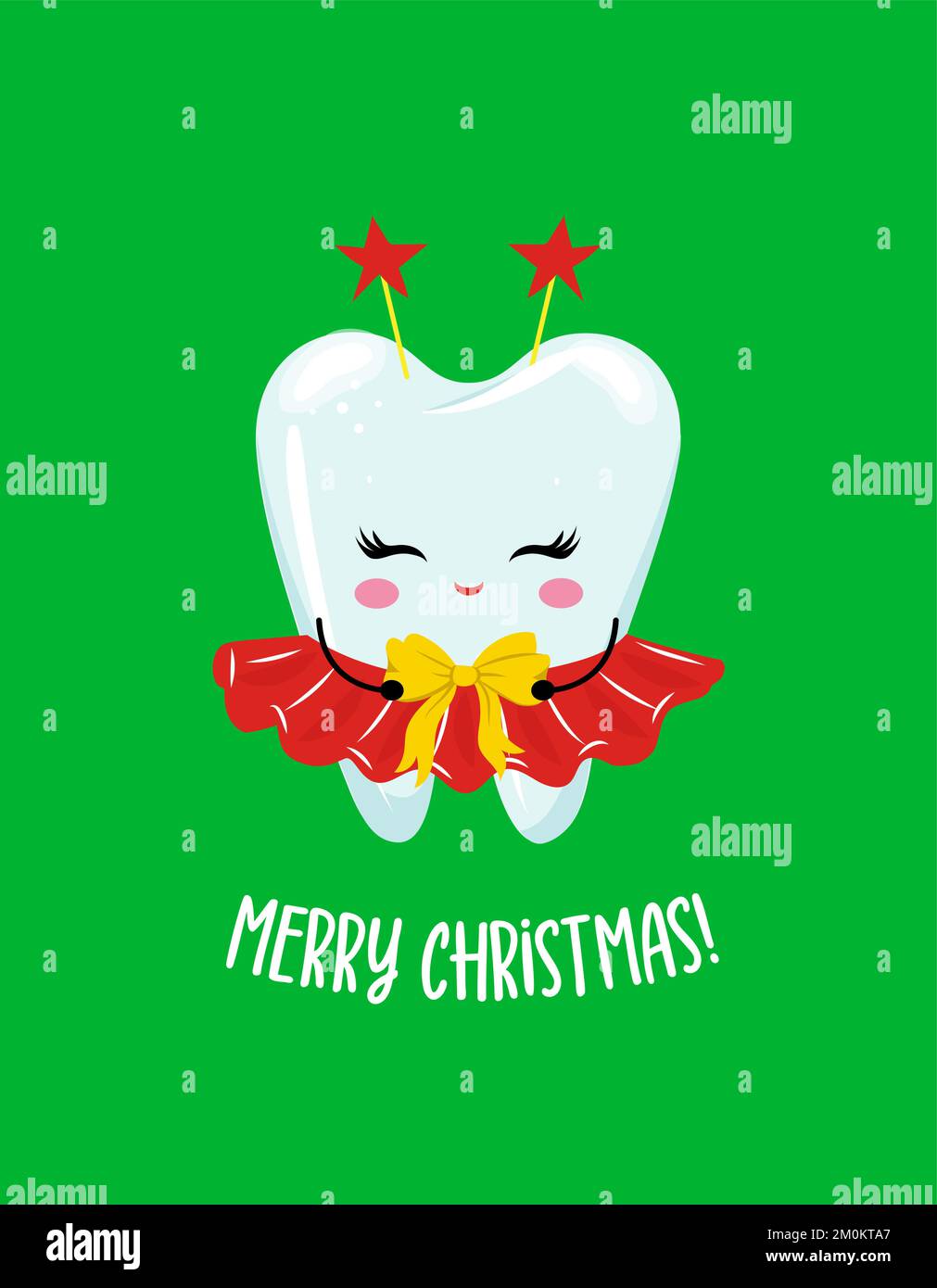 Buon Natale - disegno di carattere fairy dente in stile kawaii. Toothfairy disegnato a mano con citazione divertente. Buono per manifesti di prevenzione scolastica, saluto c Illustrazione Vettoriale