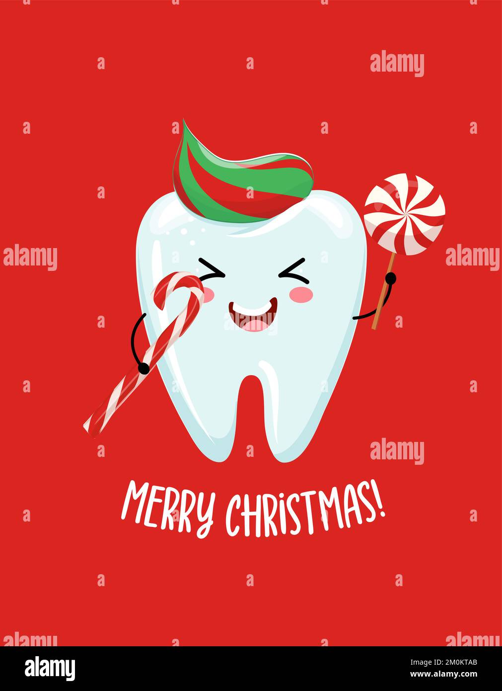 Buon Natale - disegno del carattere della famiglia del dente in stile kawaii. Toothfairy disegnato a mano con citazione divertente. Buono per la prevenzione scolastica poster, saluto Illustrazione Vettoriale
