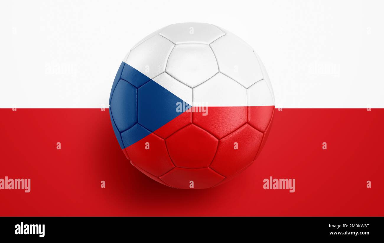 Palla di calcio bandiera ceca su sfondo bandiera ceca. Illustrazione 3D Foto Stock