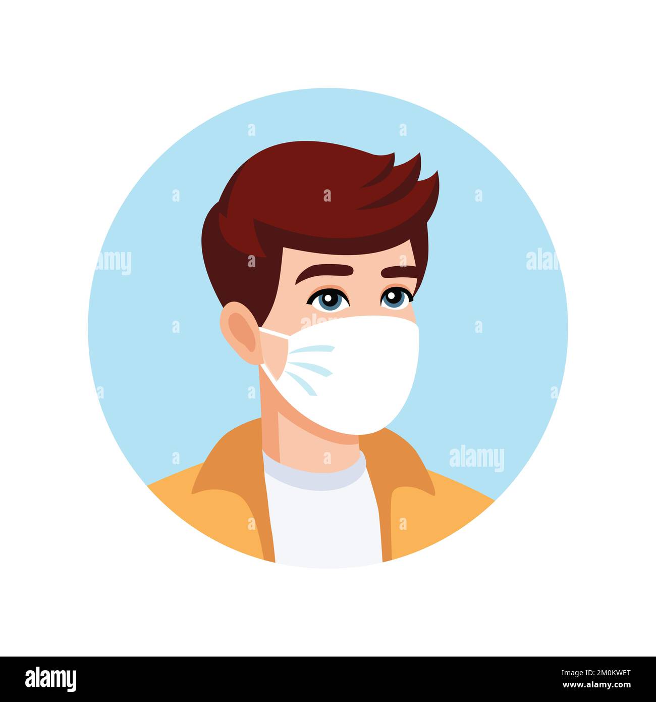 Uomo con maschera medica. Maschera richiesta. Nessun ingresso senza indossare una maschera medica. Avatar uomo con maschera facciale Illustrazione Vettoriale