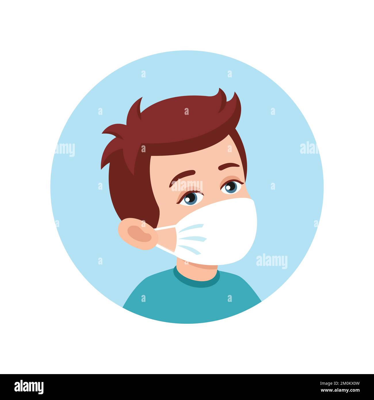 Avatar bambino ragazzo con e senza maschera medica. Maschera richiesta. Nessun ingresso senza indossare una maschera medica. Illustrazione vettoriale di stile piatto Illustrazione Vettoriale