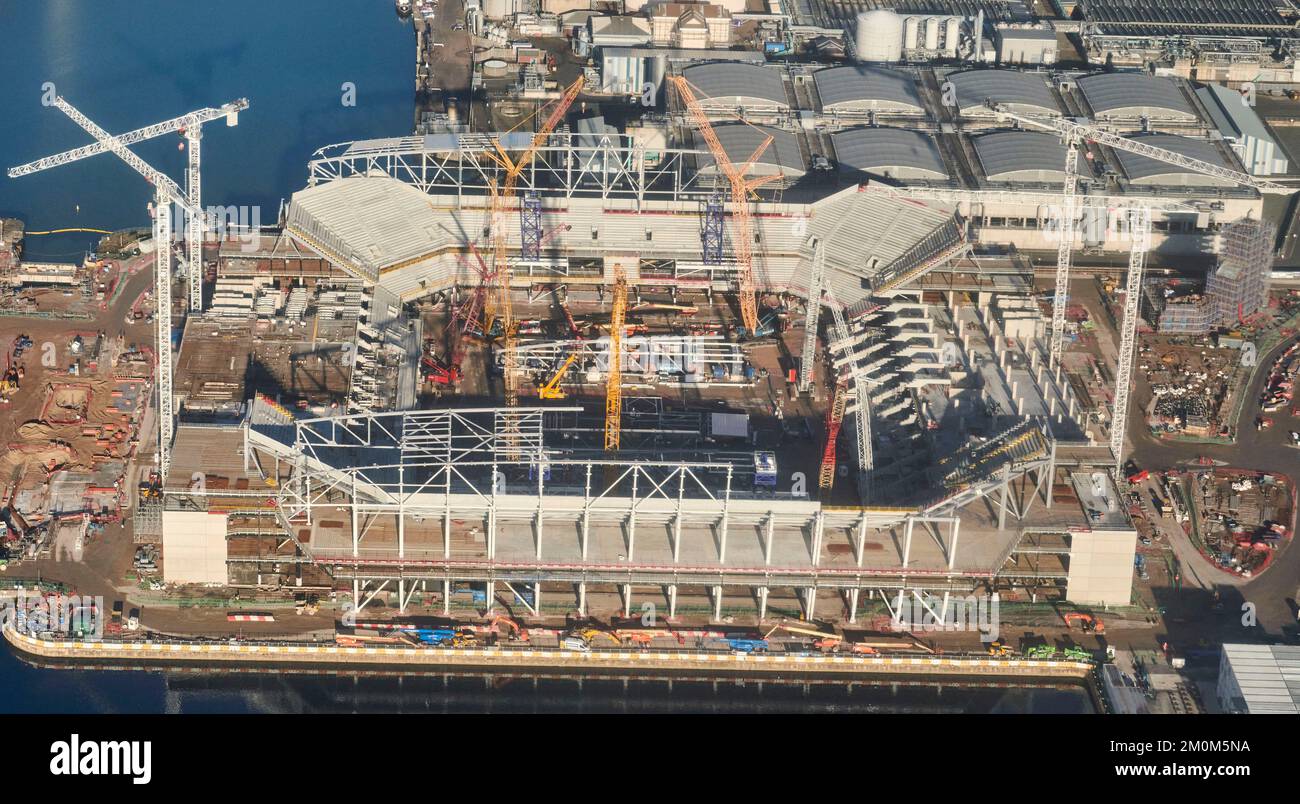Il nuovo stadio di calcio Everton FC a Bramley-Moore Dock, in costruzione. Liverpool, Merseyside, Inghilterra nord-occidentale, Regno Unito Foto Stock