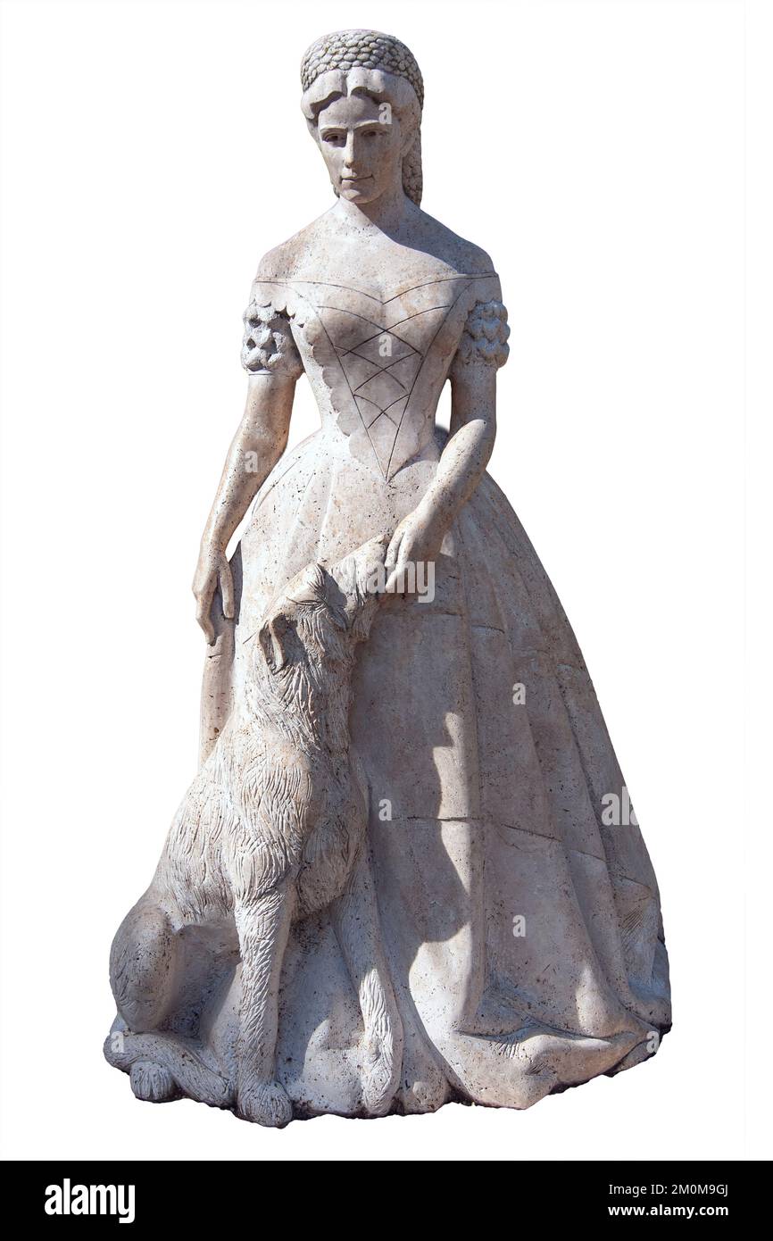Taglio della statua di Erzsebet Kiralyne, 1837-1898, Keszthely, Lago Balaton, Ungheria. Regina Elisabetta d'Ungheria, Imperatrice d'Austria, che era assas Foto Stock