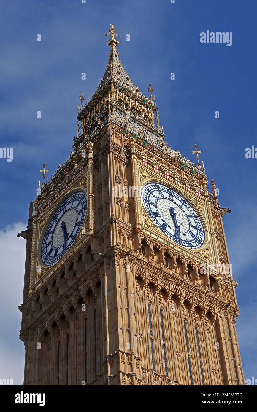 Orologio Big ben e le case del parlamento, piazza, sede britannica del governo, Westminster, Londra, Inghilterra, Regno Unito, SW1A 0AA Foto Stock