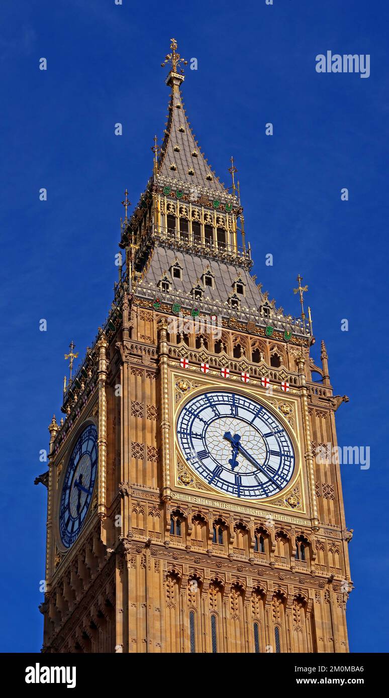 Orologio Big ben e le case del parlamento, piazza, sede britannica del governo, Westminster, Londra, Inghilterra, Regno Unito, SW1A 0AA Foto Stock
