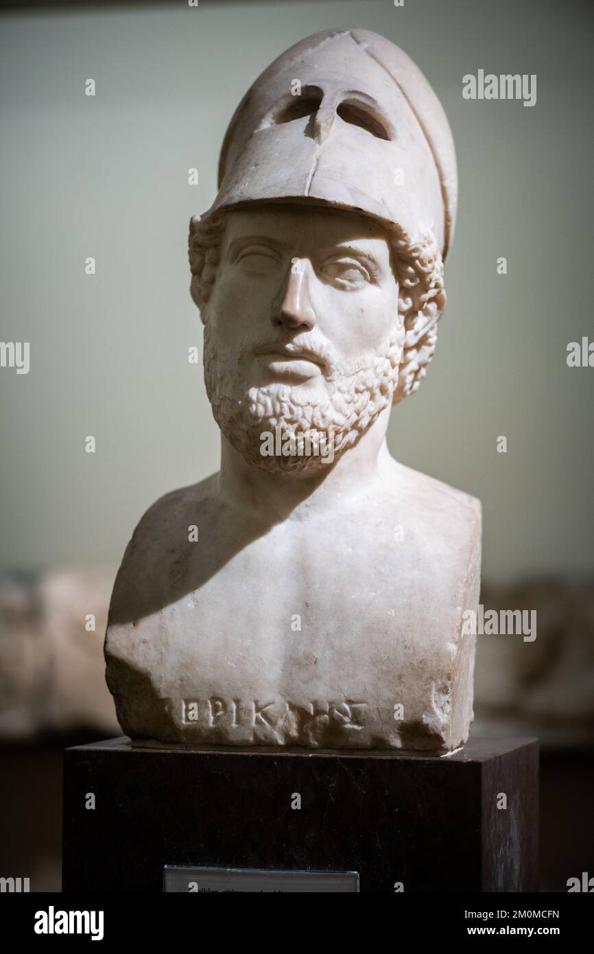 Pericle con casco Corinthiano - copia romana di un precedente busto greco nel British Museum Foto Stock