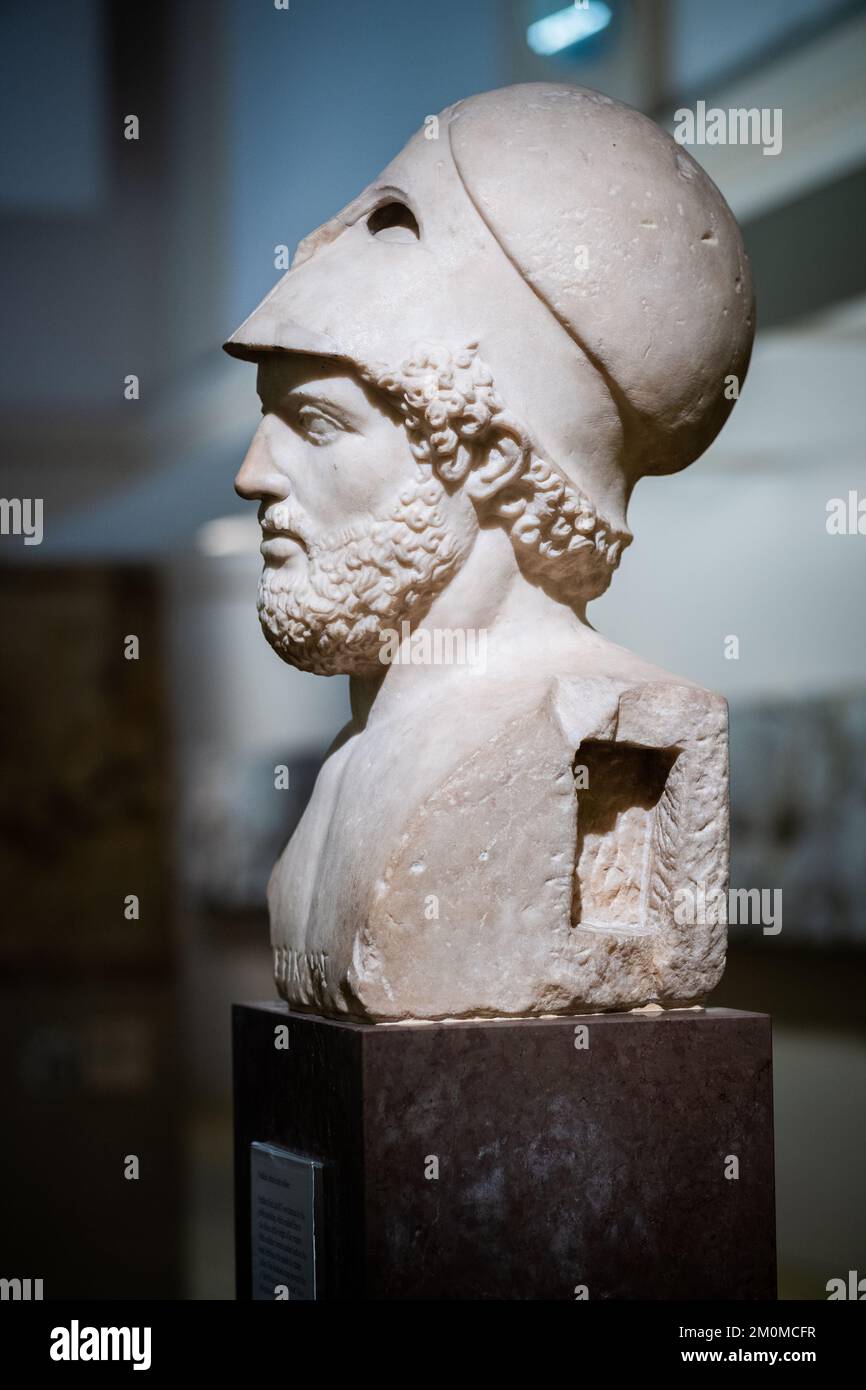 Pericle con casco Corinthiano - copia romana di un precedente busto greco nel British Museum Foto Stock