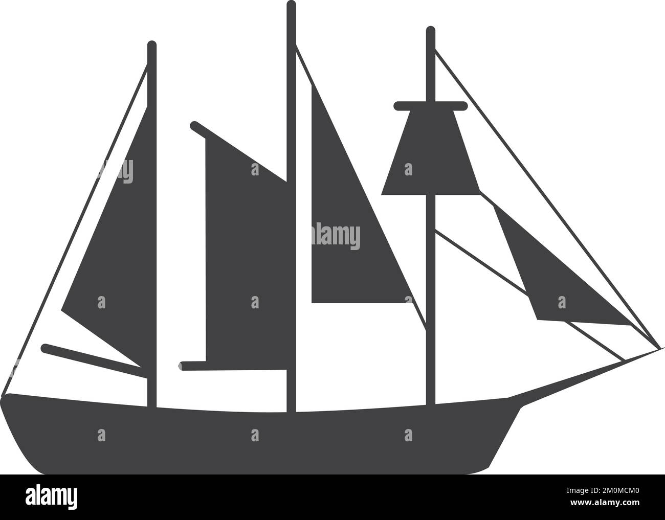 Icona nera della barca a vela. Simbolo della nave da viaggio marina Illustrazione Vettoriale