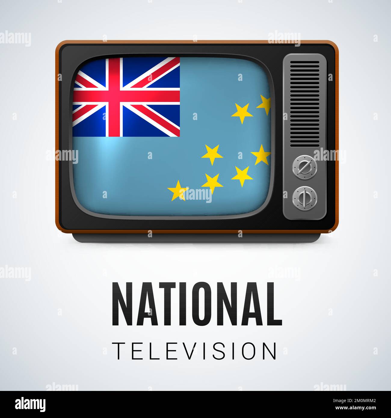 Vintage TV e bandiera di Tuvalu come Symbol National Television. Ricevitore TV con bandiera Tuvalu. Illustrazione Vettoriale