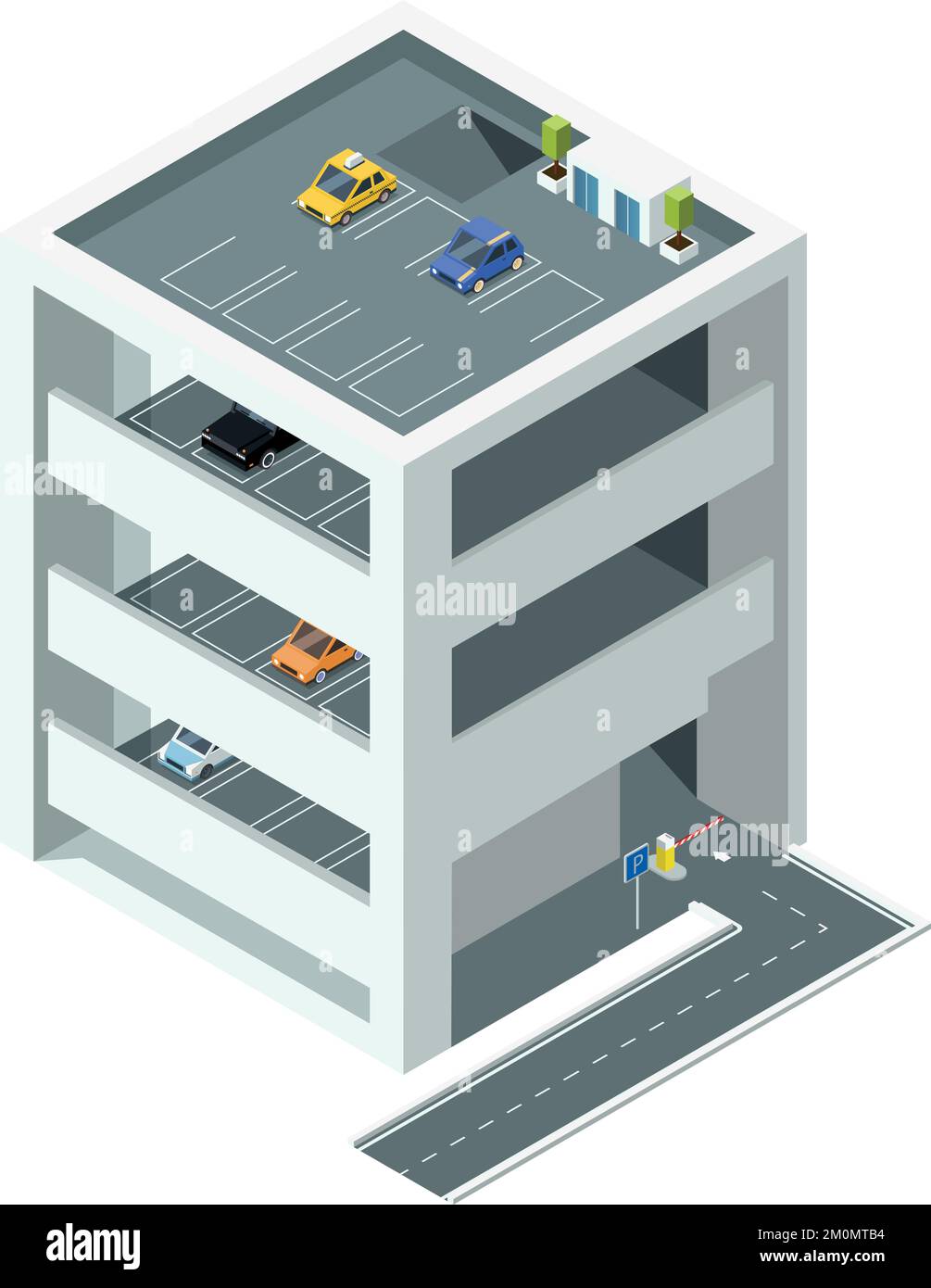 Icona di parcheggio multilivello. Costruzione di automobili isometriche Illustrazione Vettoriale