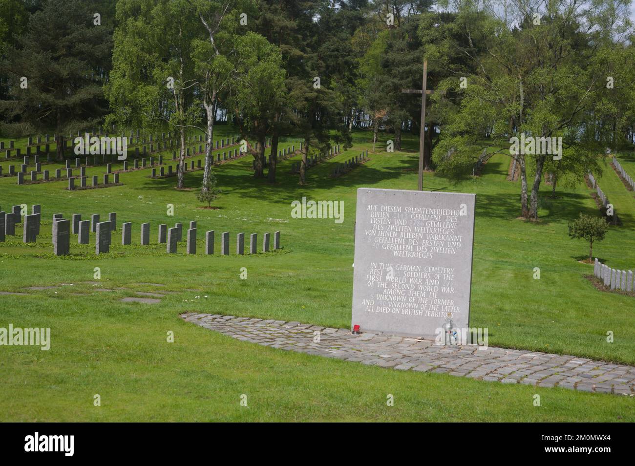 Cannock Chase cimitero militare tedesco con spiegazione bilingue Foto Stock