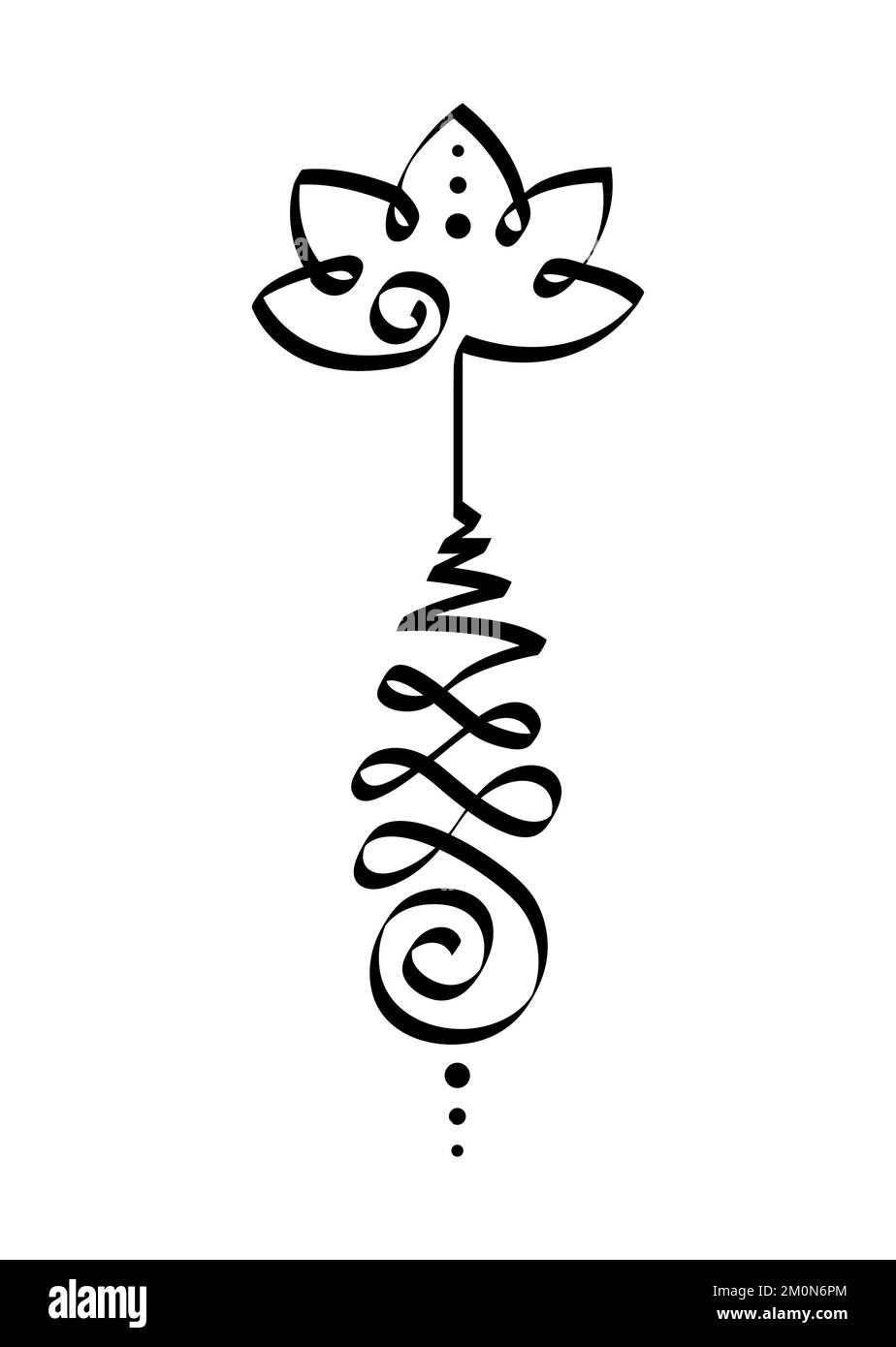 Simbolo del fiore di loto di Unalome, segno indù o buddista che rappresenta il percorso verso l'illuminazione. Icona del tatuaggio Yantras. Semplice disegno in bianco e nero Illustrazione Vettoriale Simbolo del fiore di loto di Unalome, segno indù o buddista che rappresenta il percorso verso l'illuminazione. Icona del tatuaggio Yantras. Semplice disegno in bianco e nero Illustrazione Vettoriale