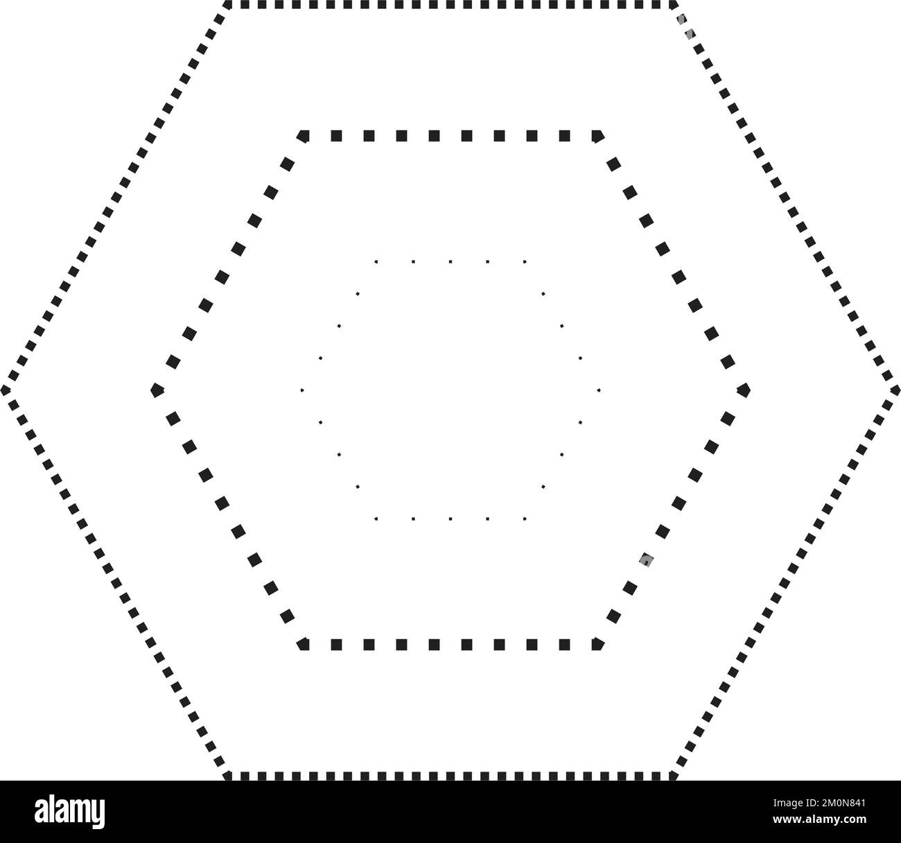 Simbolo a forma esagonale tracciante, linea tratteggiata tratteggiata tratteggiata a tratti per prescolare, asili e bambini Montessori, prescrittura, disegno e taglio Illustrazione Vettoriale
