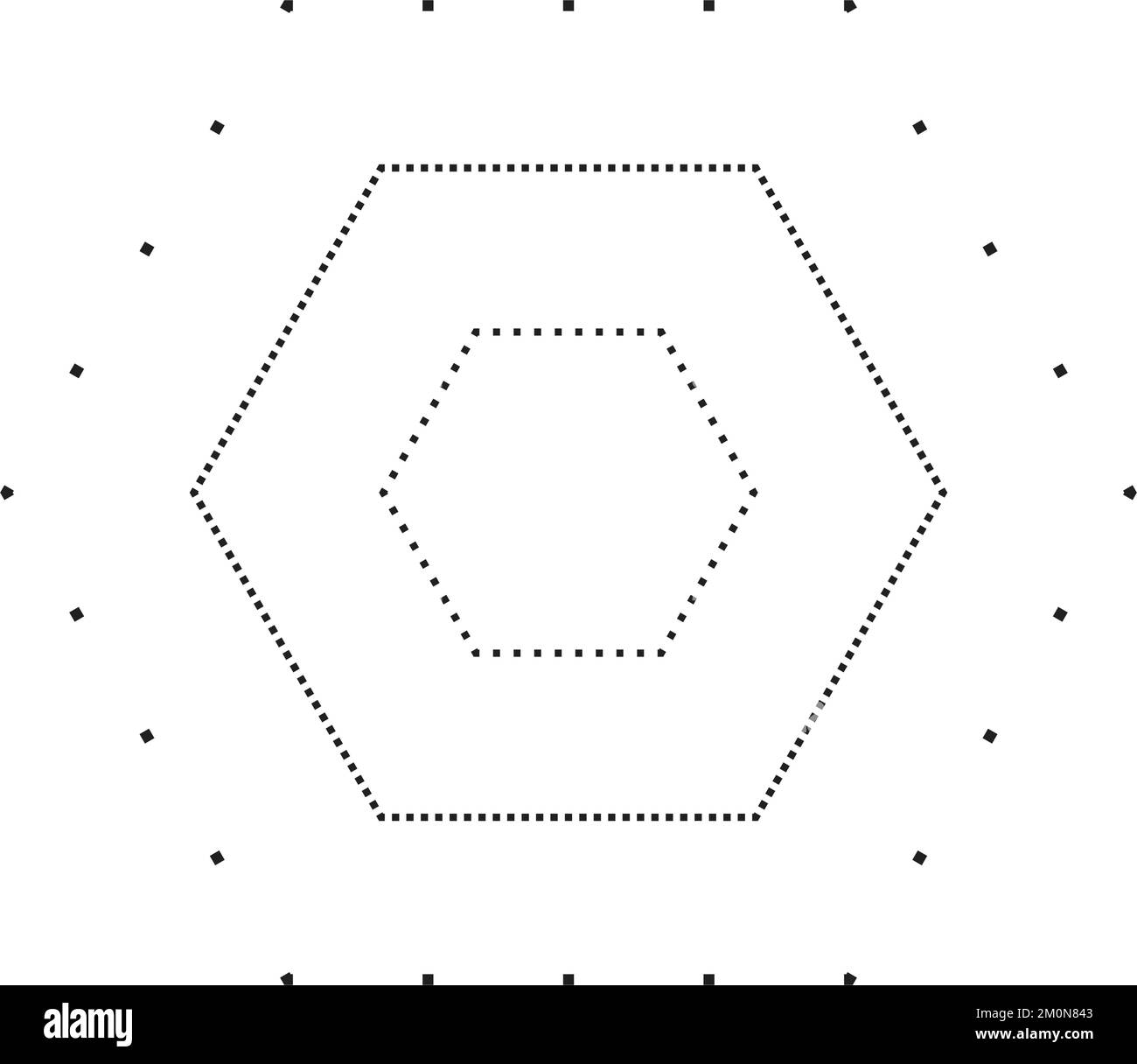 Simbolo a forma esagonale tracciante, linea tratteggiata tratteggiata tratteggiata a tratti per prescolare, asili e bambini Montessori, prescrittura, disegno e taglio Illustrazione Vettoriale