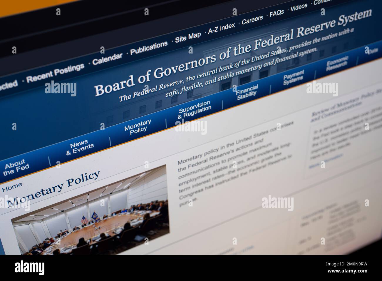 Vista del sito web della Federal Reserve degli Stati Uniti Foto Stock