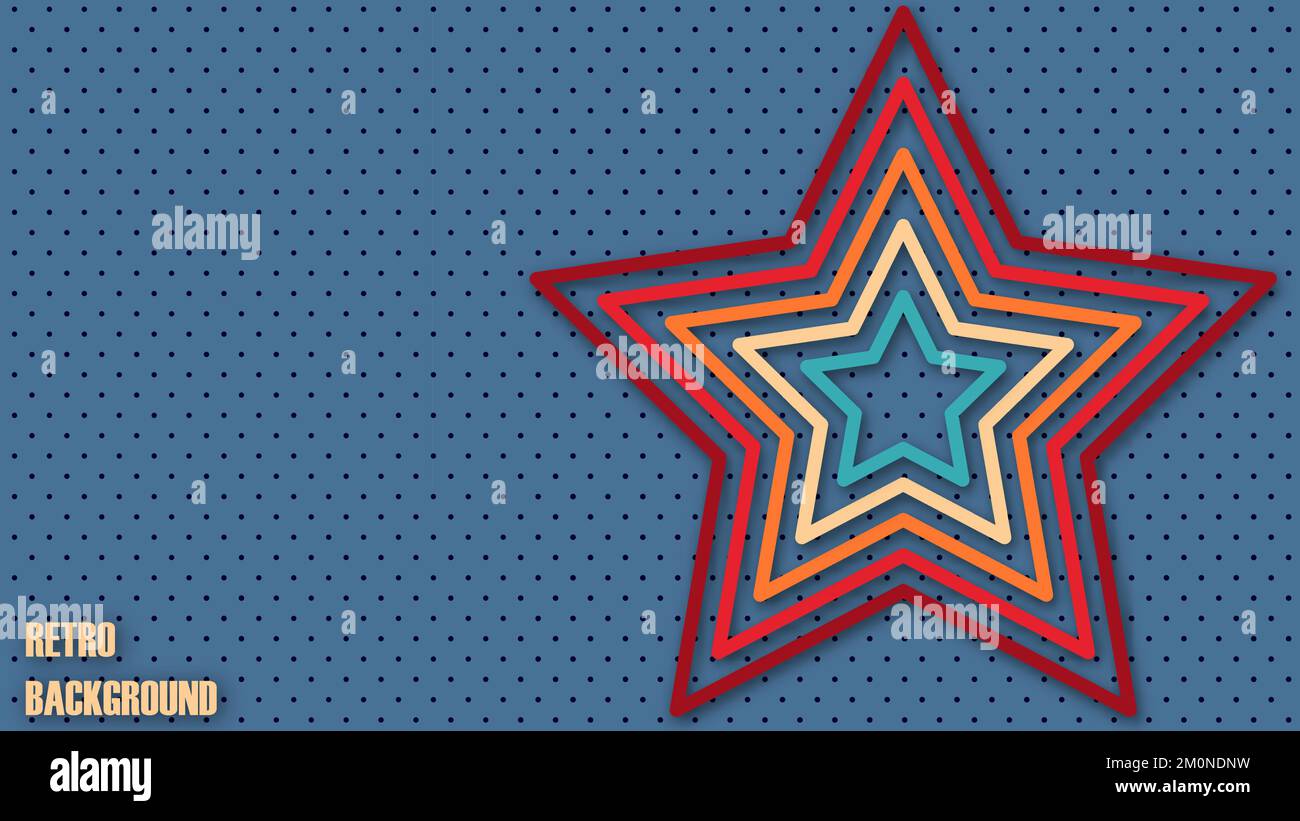 Illustrazione vettoriale in stile 1970s 1980s 1960s. Stelle colorate in stile retrò su uno sfondo forato. Concetto di feedback per app mobile o noi Illustrazione Vettoriale