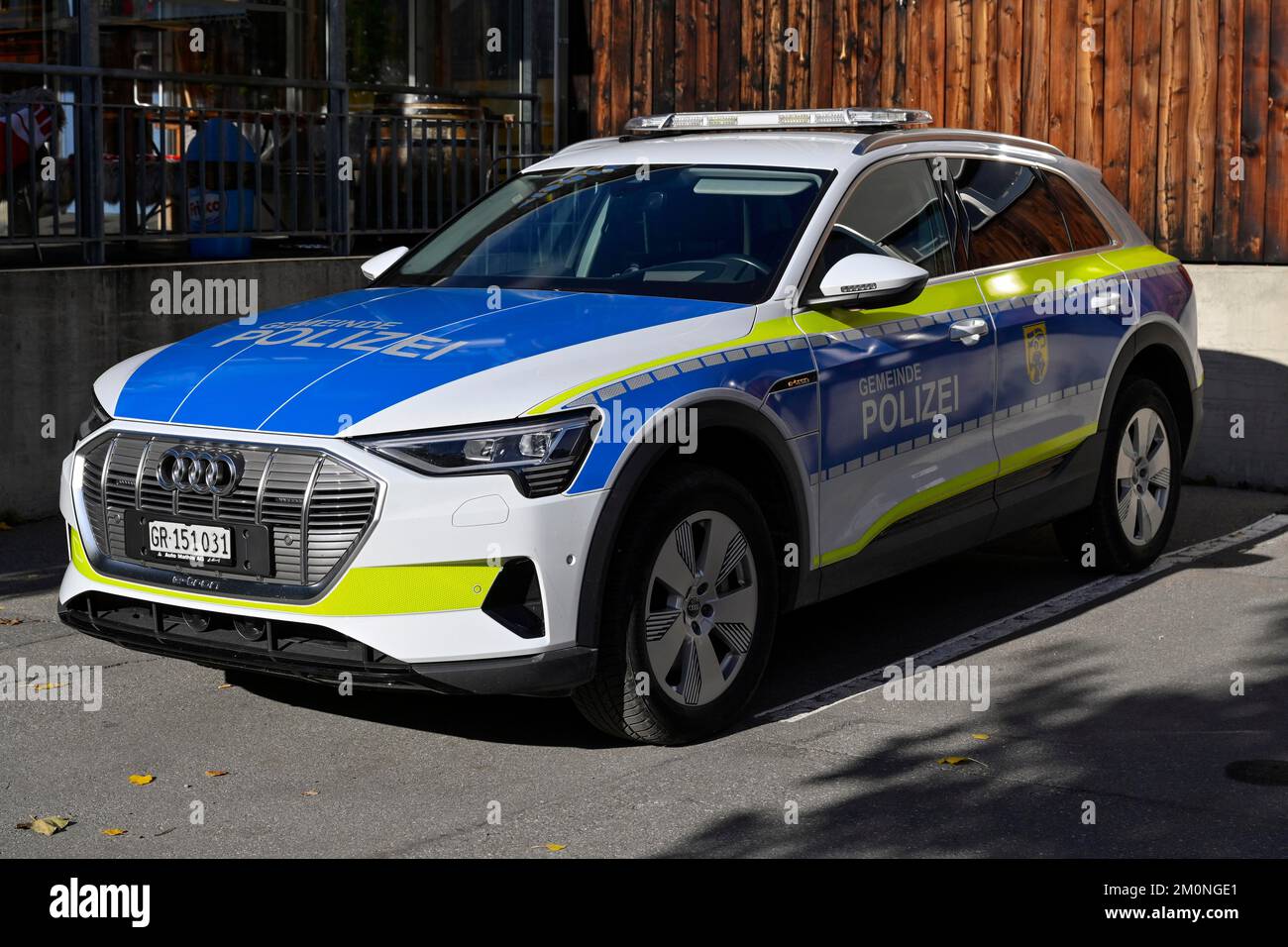 Auto di polizia St.. Polizia municipale di Moritz, Svizzera, Europa Foto Stock