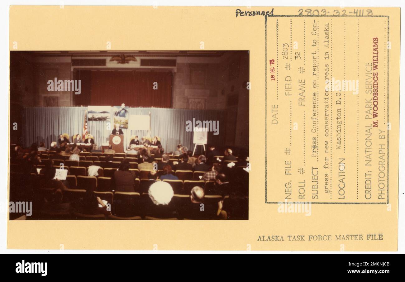 Conferenza stampa sul rapporto al Congresso per le nuove aree di conservazione in Alaska. Alaska Task Force fotografie Foto Stock